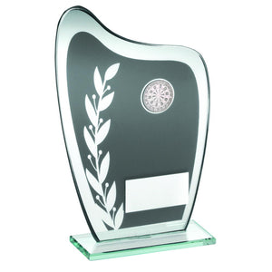 GREY/SILVER GLASS PLAQUE WITH DARTS INSERT TROPHY