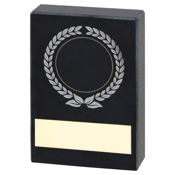 BLACK MARBLE WITH SILVER/GOLD WREATH AND PLATE (1in CENTRE)