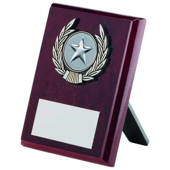 ROSEWOOD PLAQUE AND SILVER TRIM TROPHY