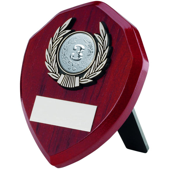 ROSEWOOD SHIELD AND SILVER TRIM TROPHY