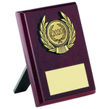 ROSEWOOD PLAQUE AND GOLD TRIM TROPHY