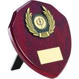 ROSEWOOD SHIELD AND GOLD TRIM TROPHY