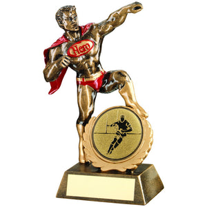 BRZ/GOLD/RED RESIN GENERIC 'HERO' AWARD WITH RUGBY INSERT