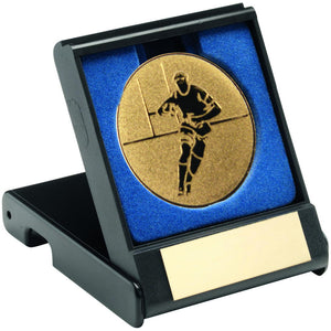 BLACK PLASTIC BOX WITH RUGBY INSERT TROPHY