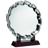 SILVER PLATED 'CHIPPENDALE' SALVER ON WOODEN STAND