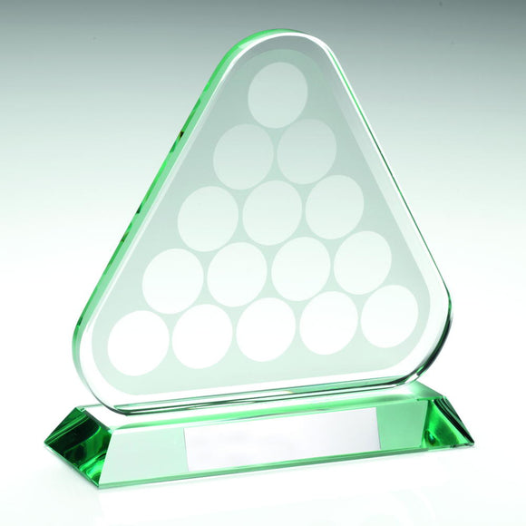 JADE GLASS POOL/SNOOKER BALLS IN TRIANGLE TROPHY