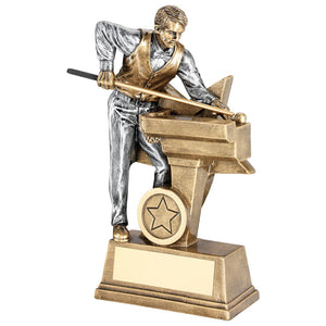 BRZ/PEW MALE POOL/SNOOKER FIGURE WITH STAR BACKING TROPHY (1in CENTRE)