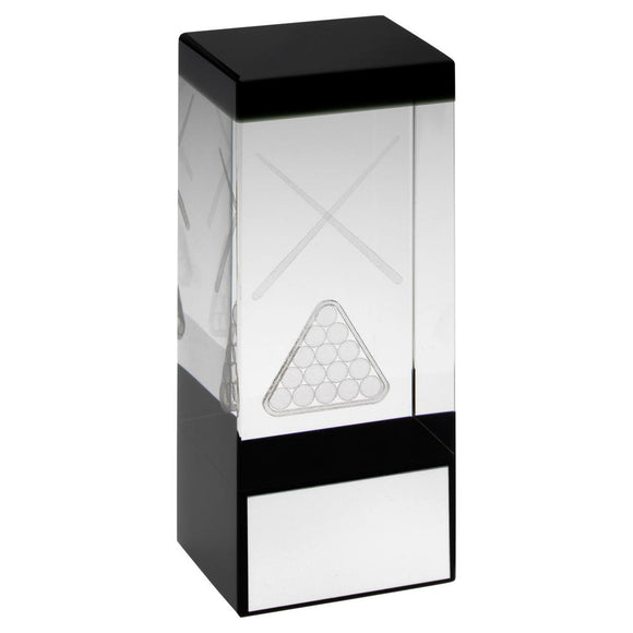 CLEAR/BLACK GLASS BLOCK WITH LASERED POOL/SNOOKER IMAGE TROPHY