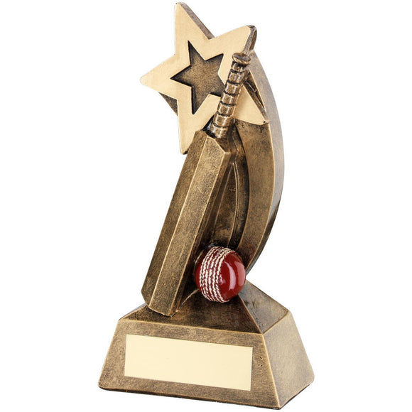 BRZ/GOLD/RED CRICKET BAT/BALL WITH SHOOTING STAR TROPHY