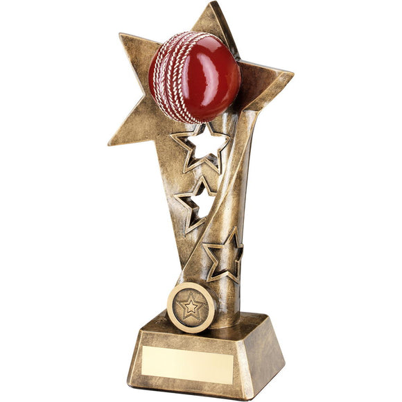 BRZ/GOLD/RED CRICKET TWISTED STAR COLUMN TROPHY