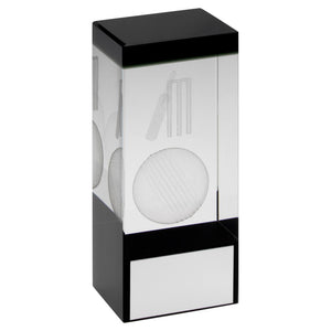 CLEAR/BLACK GLASS BLOCK WITH LASERED CRICKET IMAGE TROPHY