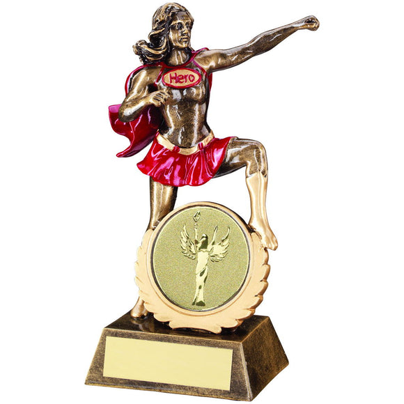 BRZ/GOLD/RED GENERIC FEMALE 'HERO' TROPHY