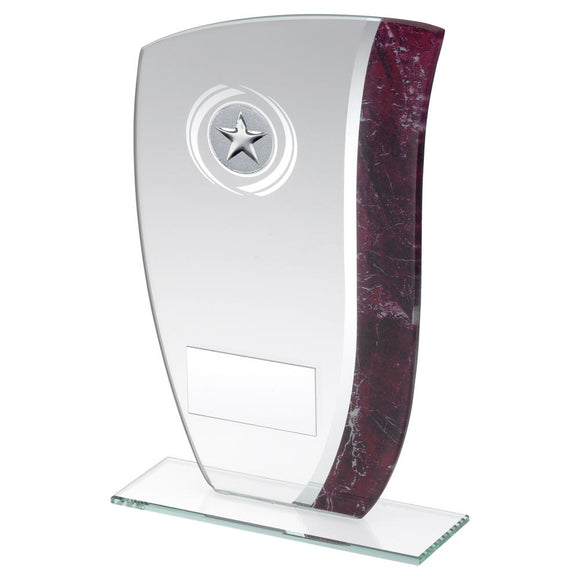 JADE GLASS WITH CLARET/SILVER MARBLE DETAIL TROPHY (1in CENTRE)