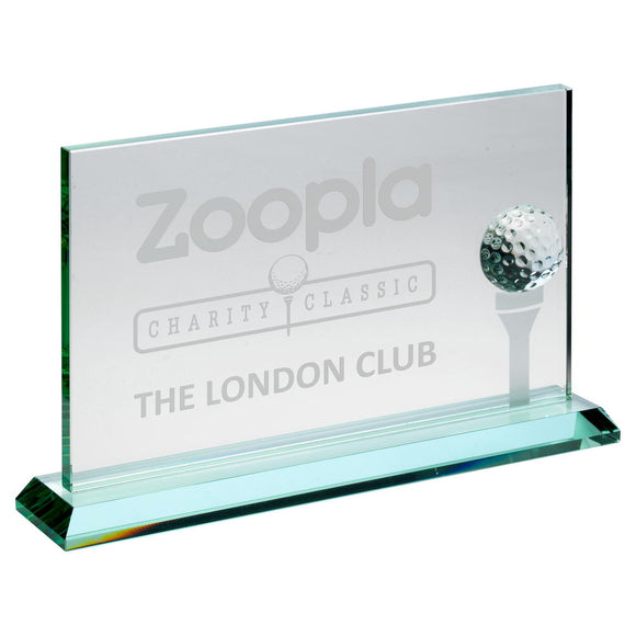 JADE GLASS RECTANGLE WITH GOLF BALL AND FROSTED TEE (10MM THICK)