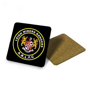 LEIGH MINERS RANGERS SQUARE COASTER ACADEMY/SENIORS (2 DESIGNS AVAILABLE)- ALUMINIUM SQUARE - 9.5cm - CORK BASE