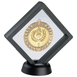 BLACK/CLEAR PLASTIC MEDAL BOX WITH STAND